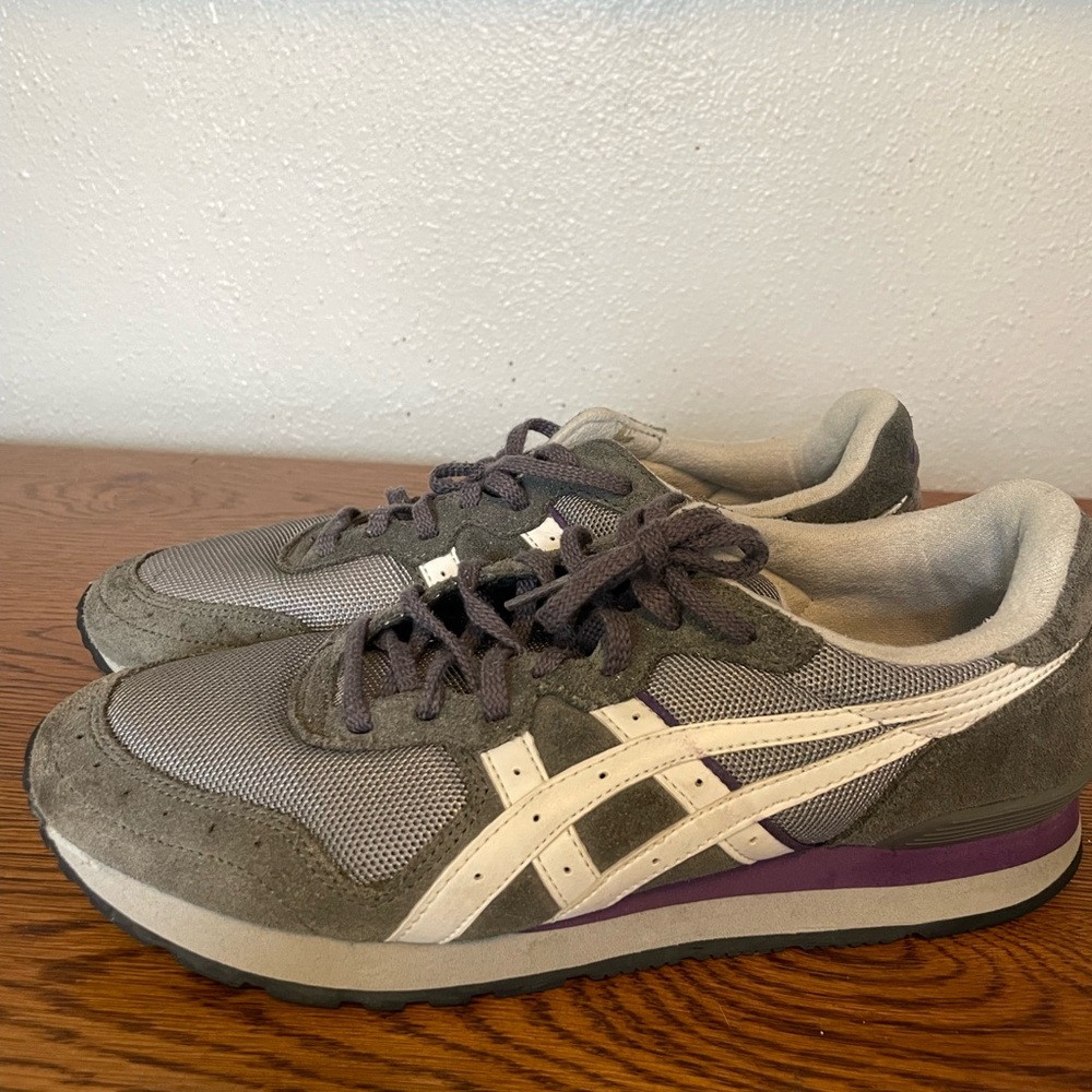 ASICS Gray, White & Purple Retro Lace-Up Sneakers